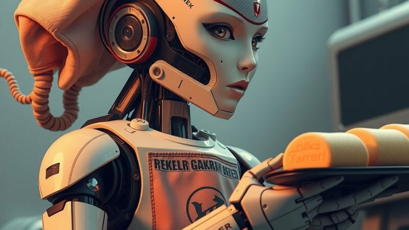 Ein KI-generierter Roboter steht in einer Backstube.